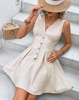 Gray Buttoned V-Neck Sleeveless Mini Dress Sentient Beauty Fashions Apparel & Accessories