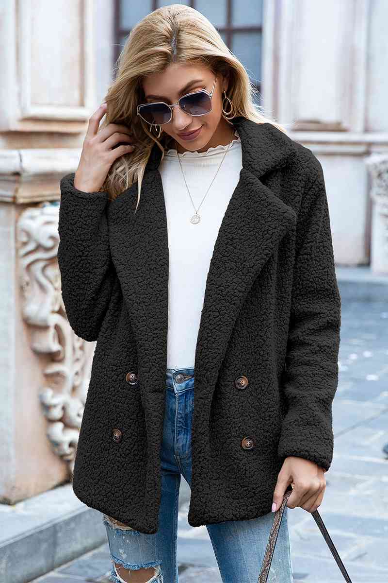 Light Gray Full Size Lapel Collar Sherpa Coat Sentient Beauty Fashions Apparel & Accessories