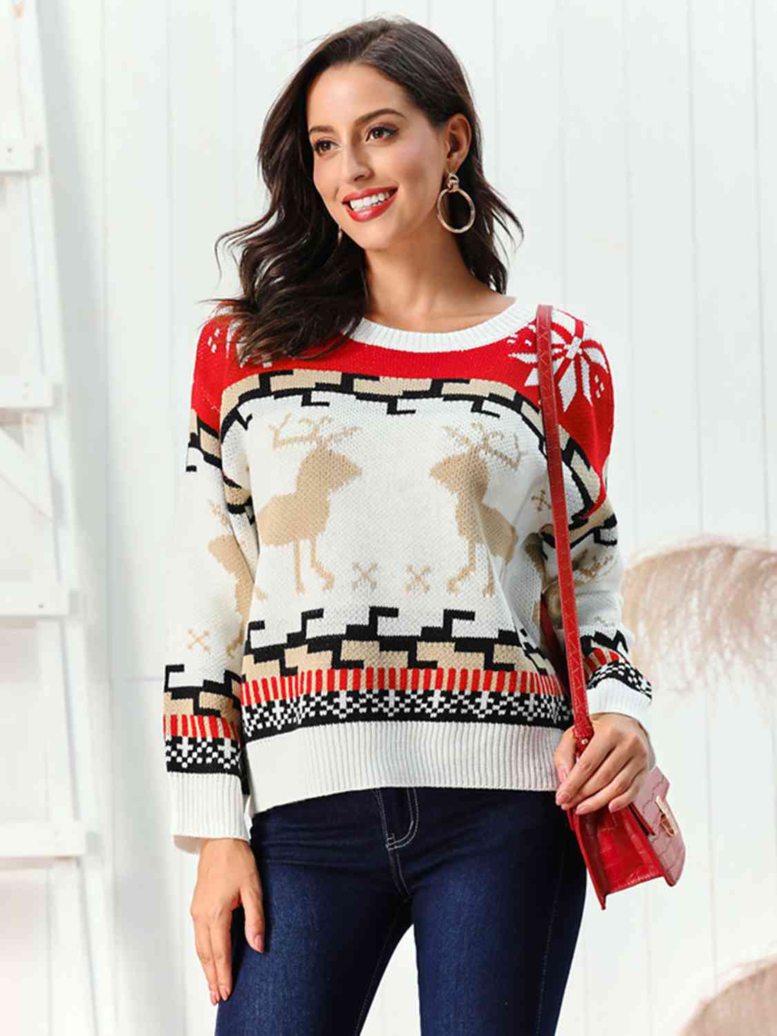 Black Reindeer Round Neck Sweater