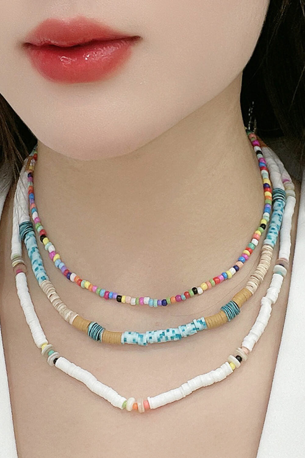 Rosy Brown Multicolored Bead Necklace Three-Piece Set Sentient Beauty Fashions jewelry