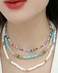 Rosy Brown Multicolored Bead Necklace Three-Piece Set Sentient Beauty Fashions jewelry