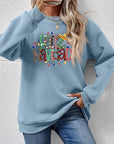 Light Slate Gray FELIZ NAVIDAD Round Neck Drop Shoulder Sweatshirt