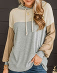 Dark Gray Color Block Drawstring Long Sleeve Hoodie