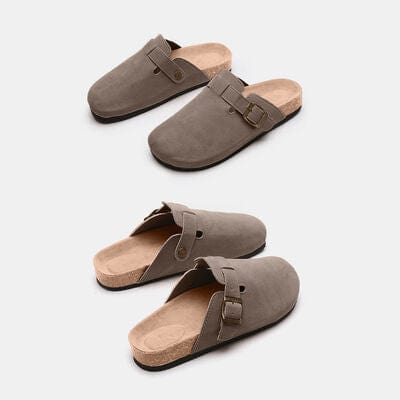 White Smoke Suede Closed Toe Buckle Slide