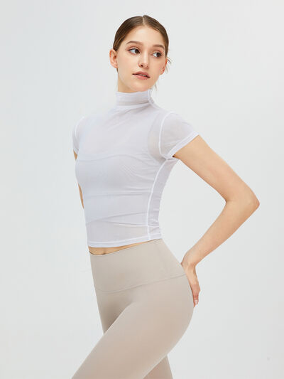 Light Gray Turtleneck Cap Sleeve Active T-Shirt Sentient Beauty Fashions Apparel & Accessories