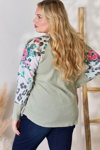 Gray Hailey &amp; Co Full Size Printed Round Neck Blouse Sentient Beauty Fashions Apparel &amp; Accessories