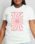Light Gray Simply Love Full Size HAPPY MIND HAPPY LIFE Graphic Cotton Tee Sentient Beauty Fashions Apparel & Accessories