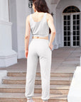 Gray Waffle-Knit Cropped Tank and Drawstring Pants Set Sentient Beauty Fashions Apparel & Accessories