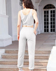 Gray Waffle-Knit Cropped Tank and Drawstring Pants Set