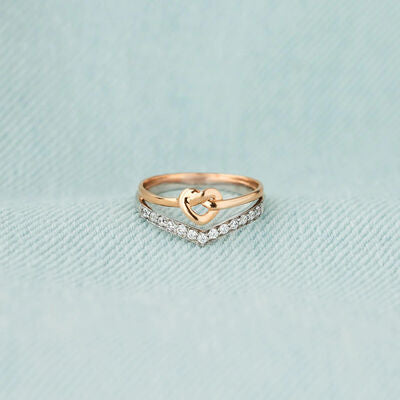 Light Gray Knotted Heart Shape Inlaid Zircon Ring Sentient Beauty Fashions rings