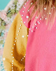 Dark Salmon BiBi Color Block Pearl Decor Cropped Sweater Sentient Beauty Fashions Apparel & Accessories