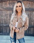 Slate Gray Studded Collared Neck Button Down Jacket Sentient Beauty Fashions jackets