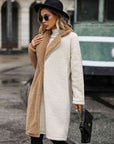 Dim Gray Contrast Dropped Shoulder Sherpa Coat