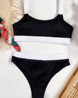 Black Color Block Scoop Neck Bikini Set Sentient Beauty Fashions Apparel & Accessories