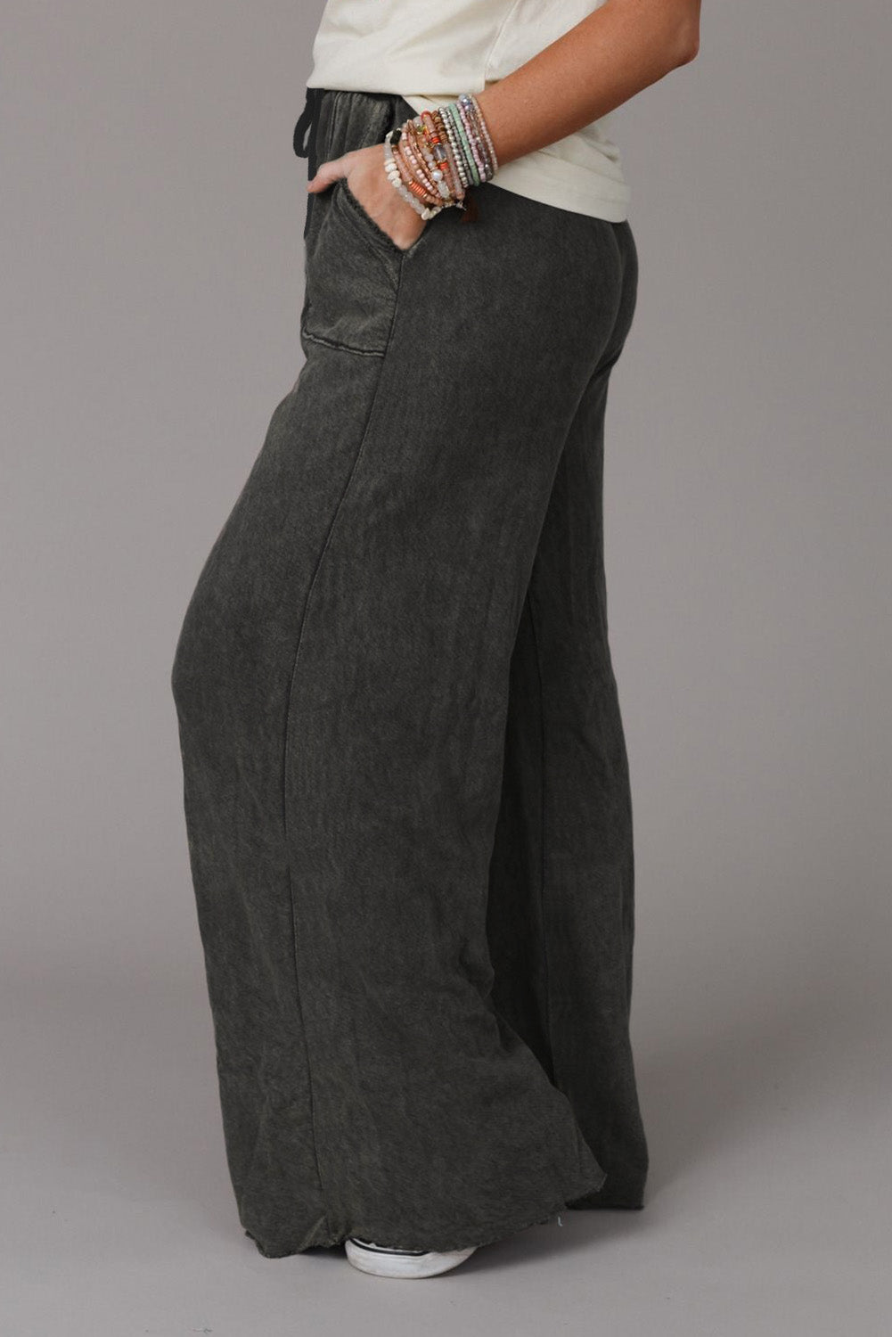 Light Slate Gray Wide Leg Pocketed Pants Sentient Beauty Fashions Apparel &amp; Accessories