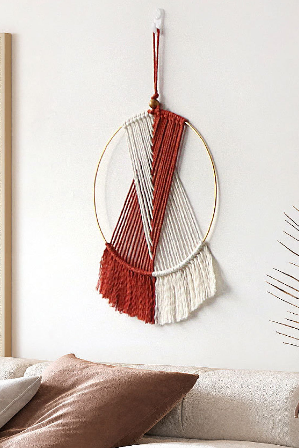 Antique White Contrast Fringe Round Macrame Wall Hanging Sentient Beauty Fashions Home Decor
