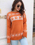 Light Gray Reindeer & Snowflake Pattern Dropped Shoulder Pullover Sweater