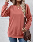 Maroon Round Neck Long Sleeve Sweatshirt Sentient Beauty Fashions Apparel & Accessories