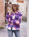 Gray Plaid Dropped Shoulder Collared Jacket Sentient Beauty Fashions Apparel & Accessories