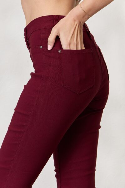 Dark Red YMI Jeanswear Hyperstretch Mid-Rise Skinny Jeans Sentient Beauty Fashions Apparel & Accessories