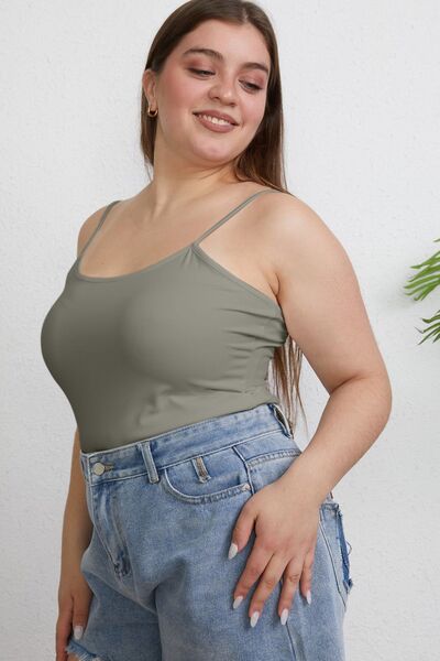 Light Gray Basic Bae Full Size Round Neck Slim Cami Sentient Beauty Fashions Apparel &amp; Accessories