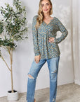 Gray Heimish Full Size Floral Half Button Long Sleeve Blouse Sentient Beauty Fashions Apparel & Accessories