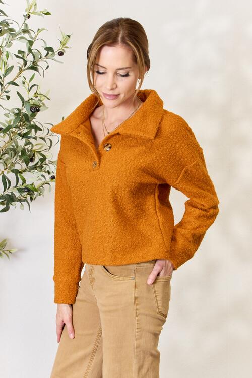 Light Gray Culture Code Full Size Half Button Turtleneck Sweatshirt Sentient Beauty Fashions Apparel &amp; Accessories