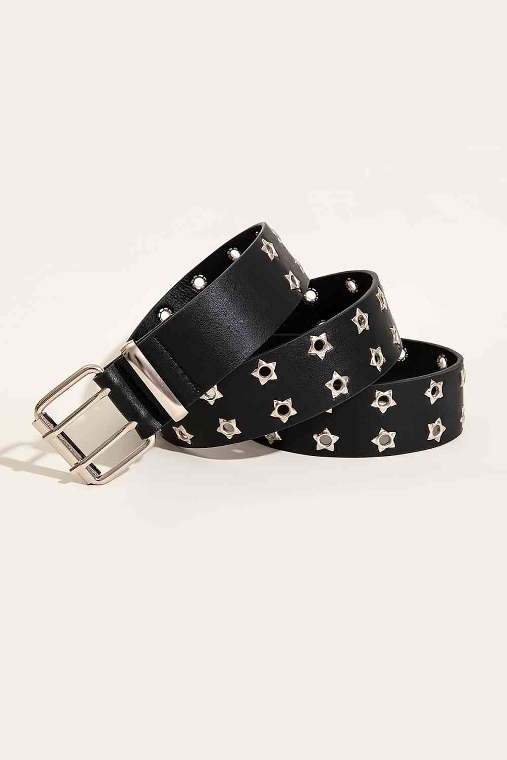 White Smoke Double Row Star Grommet PU Leather Belt Sentient Beauty Fashions Apparel &amp; Accessories
