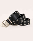 White Smoke Double Row Star Grommet PU Leather Belt Sentient Beauty Fashions Apparel & Accessories