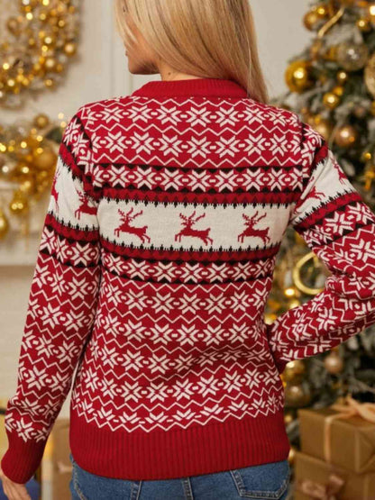Sienna Reindeer and Snowflake Print Pullover Sweater