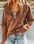 Sienna Double Take Half-Zip Thumbhole Sleeve Hoodie Sentient Beauty Fashions Apparel & Accessories