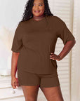 Dark Olive Green Basic Bae Full Size Soft Rayon Half Sleeve Top and Shorts Set Sentient Beauty Fashions Apparel & Accessories