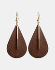 Dark Olive Green Geometrical Shape Wooden Dangle Earrings