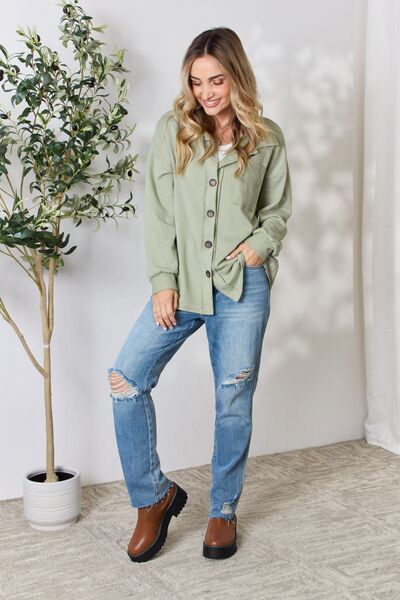 Gray Heimish Full Size Button Down Long Sleeve Shirt Sentient Beauty Fashions Apparel &amp; Accessories