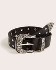 Antique White Double Row Studded PU Leather Belt Sentient Beauty Fashions Apparel & Accessories