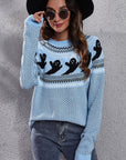 Dark Gray Ghost Pattern Round Neck Long Sleeve Sweater