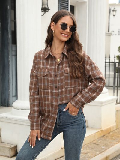 Plaid Button Up Pocketed Shirt