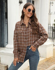 Light Gray Plaid Button Up Pocketed Shirt Sentient Beauty Fashions Apparel & Accessories