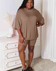 Gray Basic Bae Full Size Soft Rayon Three-Quarter Sleeve Top and Shorts Set Sentient Beauty Fashions