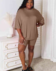 Gray Basic Bae Full Size Soft Rayon Three-Quarter Sleeve Top and Shorts Set