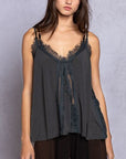Dark Gray POL Lace Detail V-Neck Cami Sentient Beauty Fashions Apparel & Accessories