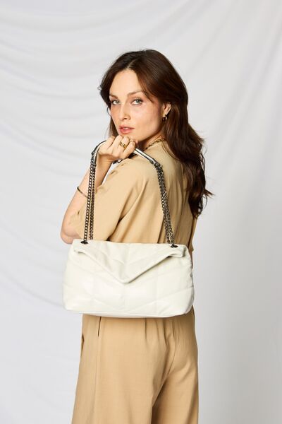 Light Gray SHOMICO PU Leather Chain Handbag Sentient Beauty Fashions Apparel & Accessories