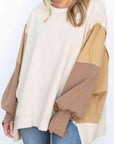 Lavender Color Block Exposed Seam Lantern Sleeve Sweatshirt