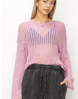 Light Gray HYFVE Openwork Ribbed Long Sleeve Knit Top Sentient Beauty Fashions Apparel & Accessories