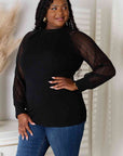 Black Double Take Round Neck Raglan Sleeve Blouse Sentient Beauty Fashions Tops