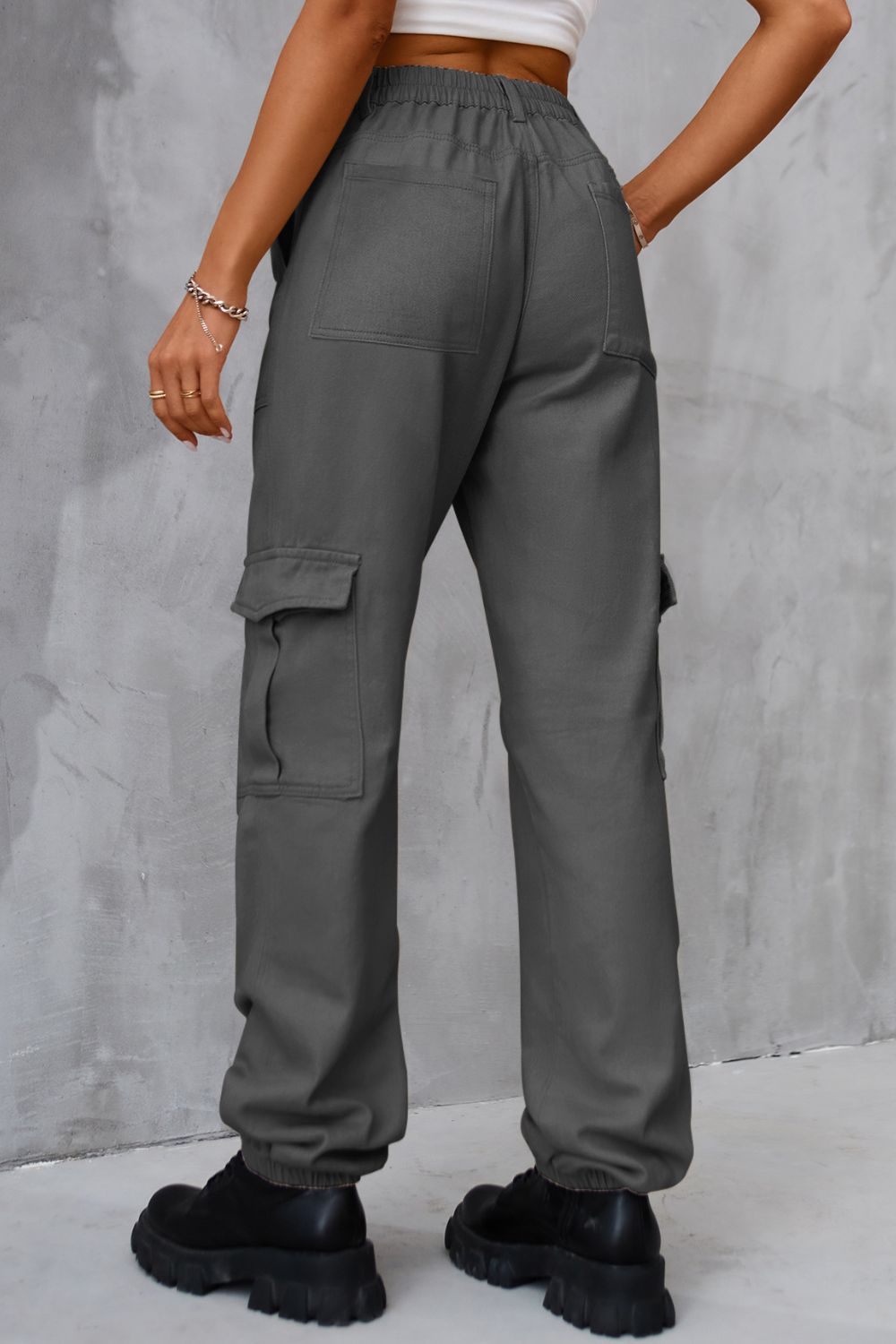 Light Slate Gray Buttoned High Waist Jeans with Pockets Sentient Beauty Fashions Apparel &amp; Accessories