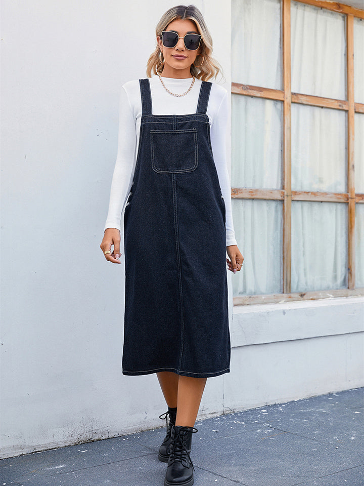 Light Gray Denim Overall Dress with Pocket Sentient Beauty Fashions Apparel &amp; Accessories