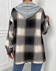 Gray Plaid Drawstring Hooded Jacket Sentient Beauty Fashions Apparel & Accessories