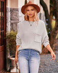 Dark Gray Round Neck Sweater with Pocket