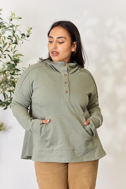 Gray Culture Code Full Size Half Button Hoodie Sentient Beauty Fashions Apparel &amp; Accessories